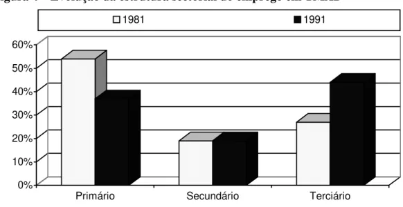 Figura 4 – Evolução da estrutura sectorial do emprego em TMAD 