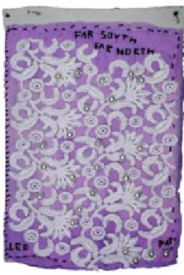 Figura 6 Far south far north, 1991. Artista: Leonilson. Bordado e  voile sobre tela, 28 x 18 cm.