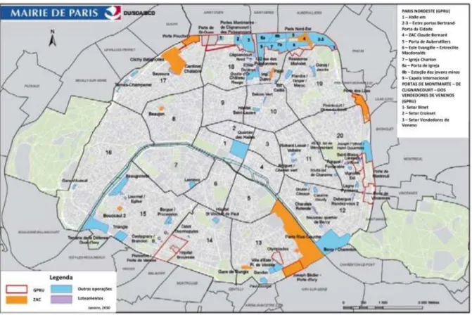 FIGURA 15. Operações de urbanização em curso em Paris  Fonte: APUR (2015) modificado pela autora 