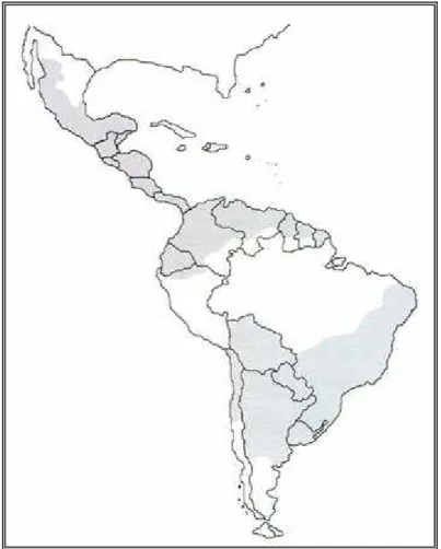 Figura 2. Distribuição geográfica da infecção humana por  Trypanosoma cruzi nas Américas.