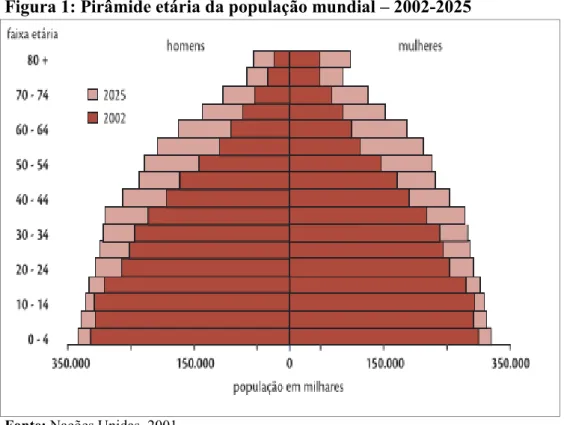 Figura 1: Pirâmide etária da população mundial  –  2002-2025 