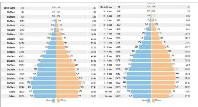 Figura 7: Distribuição da população por sexo segundo os grupos de idade - Minas  Gerais  –  2000-2010 