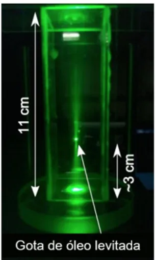 Figura 4 - Gota de óleo levitada por feixe de lasers. (Adaptado de PRICE et. al, 2015) 