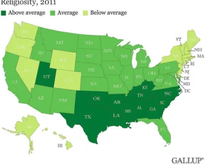Figura 1: Mapa da Religião nos Estados Unidos de 2011 