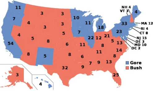 Figura 2: Resultado das eleições presidenciais dos Estados Unidos em 2000: a  importância do bible belt 