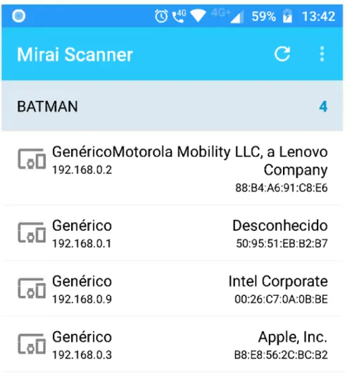 Figura 10 - Listagem de dispositivos durante realização de testes do aplicativo
