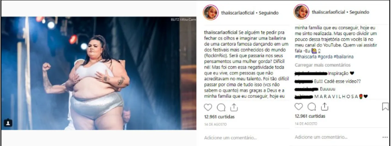 Figura 4. Postagem do perfil de Instagram da Thaís Carla, 14/08/2018  