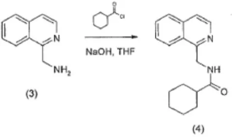 Figura 7 - Etapa 3 (Rota 1) - Preparação da amida do ácido N-(1-isoquinolin-1-il-metil)- N-(1-isoquinolin-1-il-metil)-ciclo-hexano carboxílico (4) a partir da [(Isoquinolin-1-il)-metil]-amina
