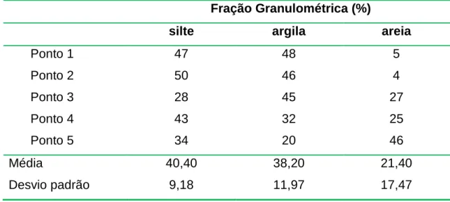 TABELA 19. Resultados da análise granulométrica das amostras de sedimento. 