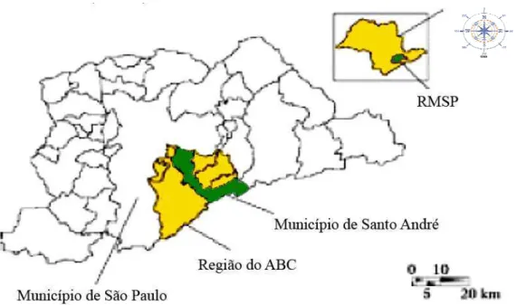 FIGURA  4.  Localização  do  Município  de  Santo  André  na  área  metropolitana  de  São Paulo-RMSP (SEMASA, 2009)