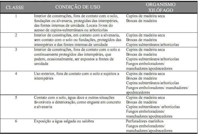 Tabela 3.1: Classes de Uso para utilização da madeira na construção civil. 