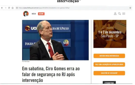 Figura 2  – “Em sabatina, Ciro Gomes erra ao falar de segurança no RJ após intervenção”