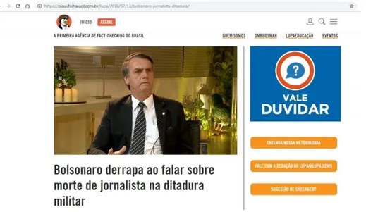 Figura 7-  “Bolsonaro derrapa ao falar sobre morte de jornalista na ditadura militar”