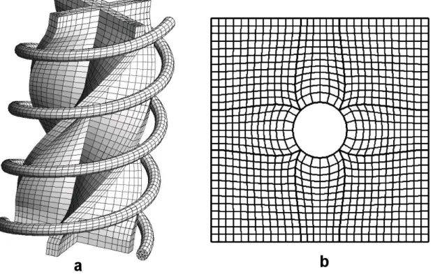 Figura 2.3 - Malhas estruturadas em domínios a) tridimensional e b) bidimensional 