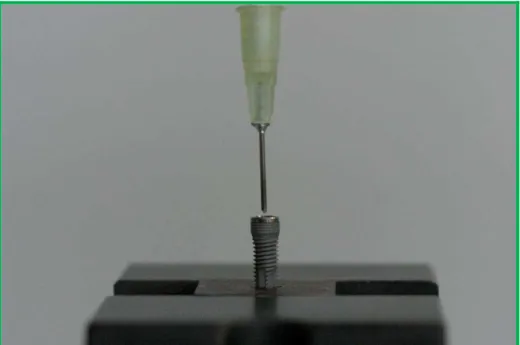 Figura 4.1.16- Saída da agulha sem tocar nas paredes laterais dos implantes. 