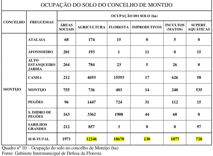 Gráfico nº 2 – Ocupação do solo no concelho de Montijo (ha)  Fonte: Gabinete Intermunicipal de Defesa da Floresta 