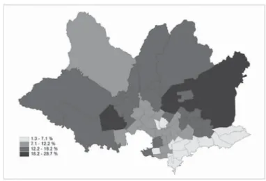Figure 2. Map of  proportion of  non-white population in Montevideo