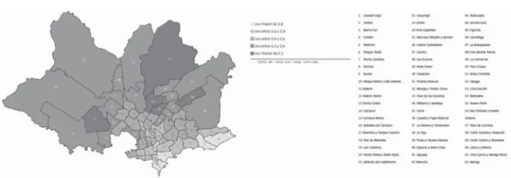 Figure 3. Map of  HDI of  selected areas in Montevideo.