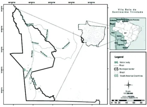 Figure 1 - Location of  the city of  Vila Bela da SantíssimaTrindade, Mato Grosso  State, Brazil.