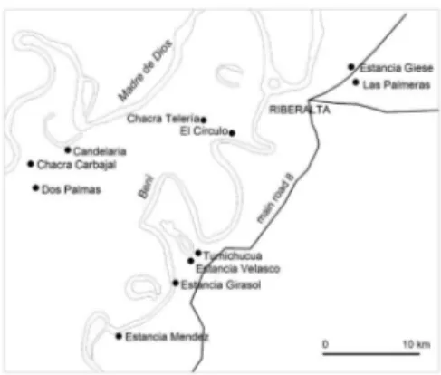 Figure 2 - Location of  the investigated  sites in the region of  Riberalta.