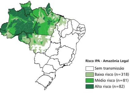 Figura 4 - Mapa de risco da malária, por município de infecção. Amazônia legal, 2007 (MINISTÉRIO  DA SAÚDE, 2008)  –  São Paulo - 2012 