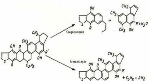 Figura 14 - Reações químicas - craqueamento e aromatização - Fonte: Loison 