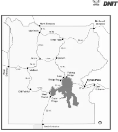 Figura 5. Mapa do Parque Nacional de Yellowstone, nos EUA, dado como exemplo  de “governança ambiental forte” no EIA-RIMA.