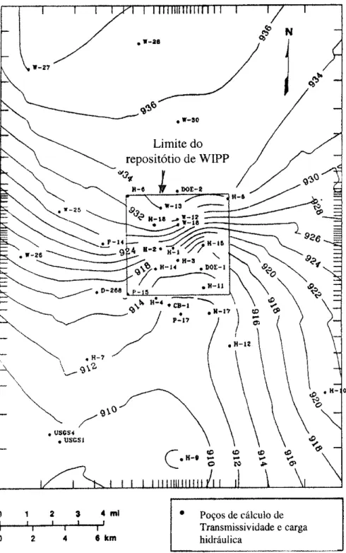 Figura  lll-  l2  : Calga  hidráulica  no  dolomito  de Culebra,  isolinhas  em metros (de  l.aVenue  et