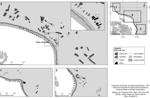 Figura  4  –  Localização  dos  land use stages  mapeados  na  comunidade  de  Nova  Jerusalém, Reserva de Desenvolvimento Sustentável Amanã, AM.