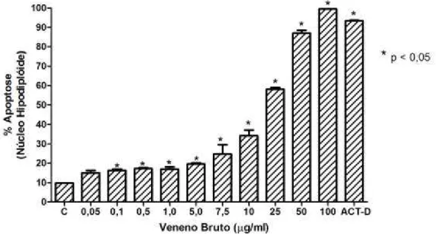 Figura  7  – Percentagem  de  núcleos  hipodiplóides  em  células  HL-60  após  18  horas  de  incubação  com  o  veneno  bruto  (VB)