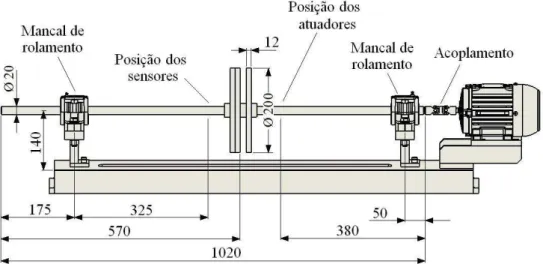 Figura 4.5: Sistema com um disco: dimensões e distâncias relativas entre os componentes