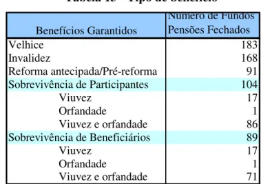 Tabela 13 - Tipo de benefício 