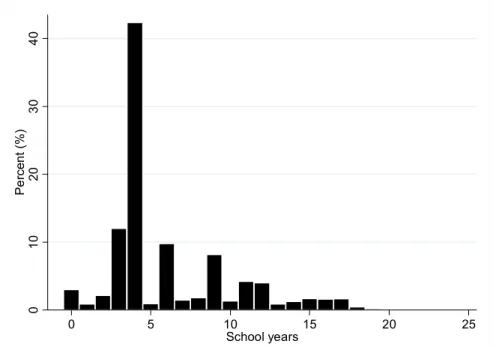 Figure 5. Histogram of number of school years. Self-respondents with 18 years of age and  older