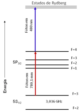 Figura 3.11  –   Diagrama  de  níveis  de  excitação  por  dois  fótons para o estado de Rydberg do  85 Rb