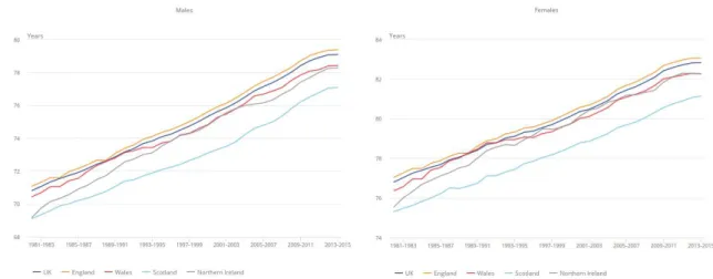 Figure 3.1: Growth in life expectancy at birth. Source: Office of National Statistics