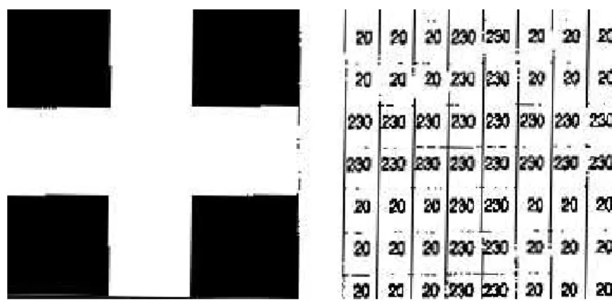 Figura 20 – Exemplo de uma imagem (cruz), em que, seu formato digital é                      representada por uma matriz numérica (Crosta, 1992) 