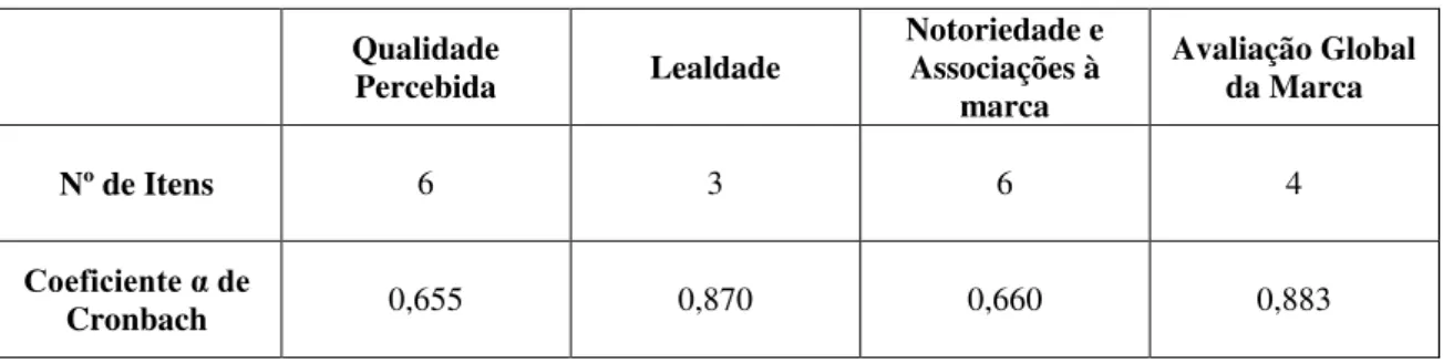 Tabela 5.6 Coeficiente α de Cronbach 