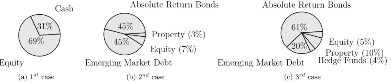 Figure 6: Alocation of the amount invested in each sub-asset class for the three discrete cases