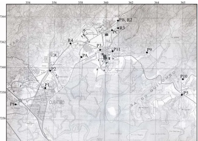 Figura 2.1 – Localização das amostras de sedimentos fluviais, rochas regionais, solos e águas superficiais