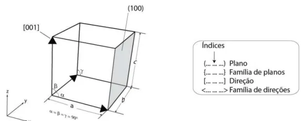 Figura 11 Representação esquemática de um plano e uma direção cristalográfica dentro da  célula unitária de um material policristalino 