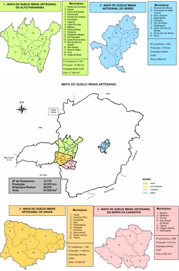 Figura 2 – Mapa das principais regiões produtoras do queijo minas artesanal.