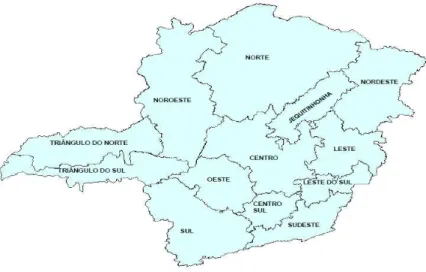 Figura 1 – Minas Gerais e a divisão em macrorregiões. PDR 2003/2006. 