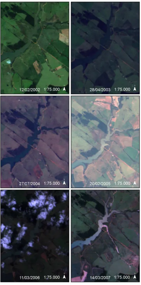 Figura 13. Imagens históricas de sensoriamento remoto Landsat TM5 para a região da voçoroca