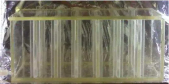 Figura 7: Caixa de acrílico do sistema circulatório de água contendo seis encaixes para a colocação de  seis membranas em paralelo