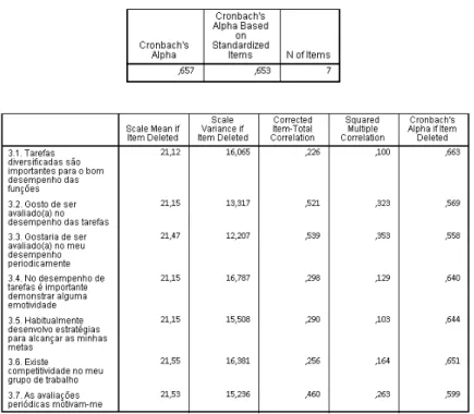 Tabela 3  –  Consistência interna da escala total 