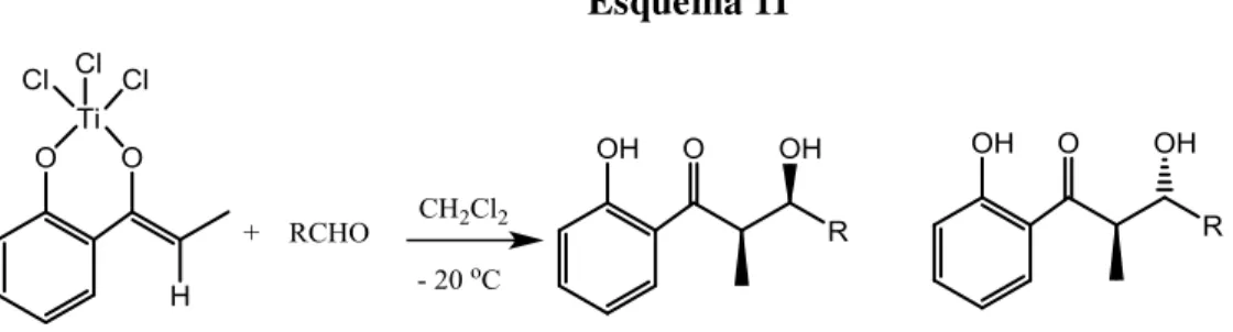 Tabela  8.  Reações  do  enolato  de  titânio  da  2-hidróxi- propiofenona,  gerado  “ in  situ ”,  com vários aldeídos 12 