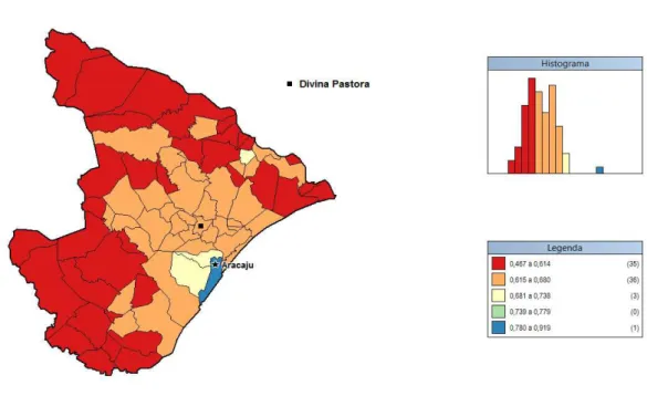 Figura 2. Representação do IDH dos municípios do estado de Sergipe, 2000  (Fonte: Atlas do Desenvolvimento Humano no Brasil) 