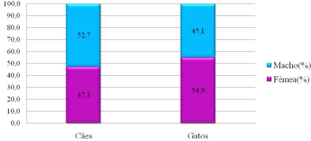 Gráfico 6 - Comparação da freqüência de populações canina e felina, segundo o sexo - São  Paulo - set