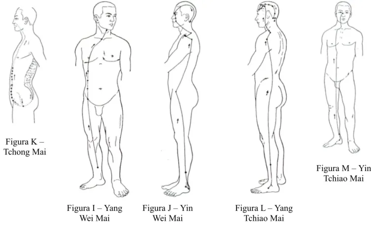 Figura K –  Tchong Mai Figura I – Yang  Wei Mai Figura J – Yin Wei Mai Figura L – Yang Tchiao Mai Figura M – Yin Tchiao Mai
