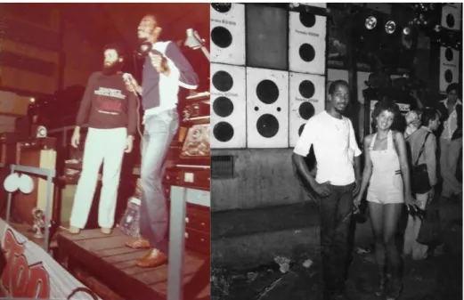 Figura 4. Mr. Funky Santos nos anos 1970. Na primeira foto, com o DJ Marcão Cash  Box